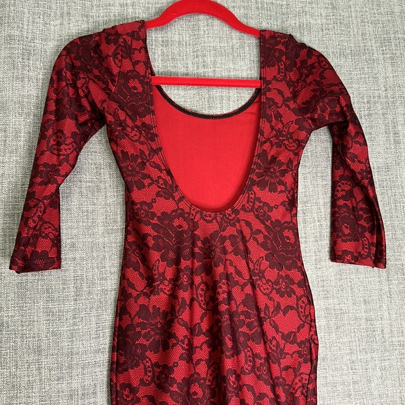 American Apparel Red Lace-Pattern Bodycon Dress - Picture 5 of 6